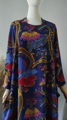 One Hundred Stars Kimono Dress Royal Blue Floral Paisley Cupro Viscose M/L Boho