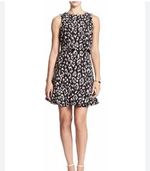 Banana Republic Leopard Crepe Open Back Sleeveless Black & White Dress SZ 8