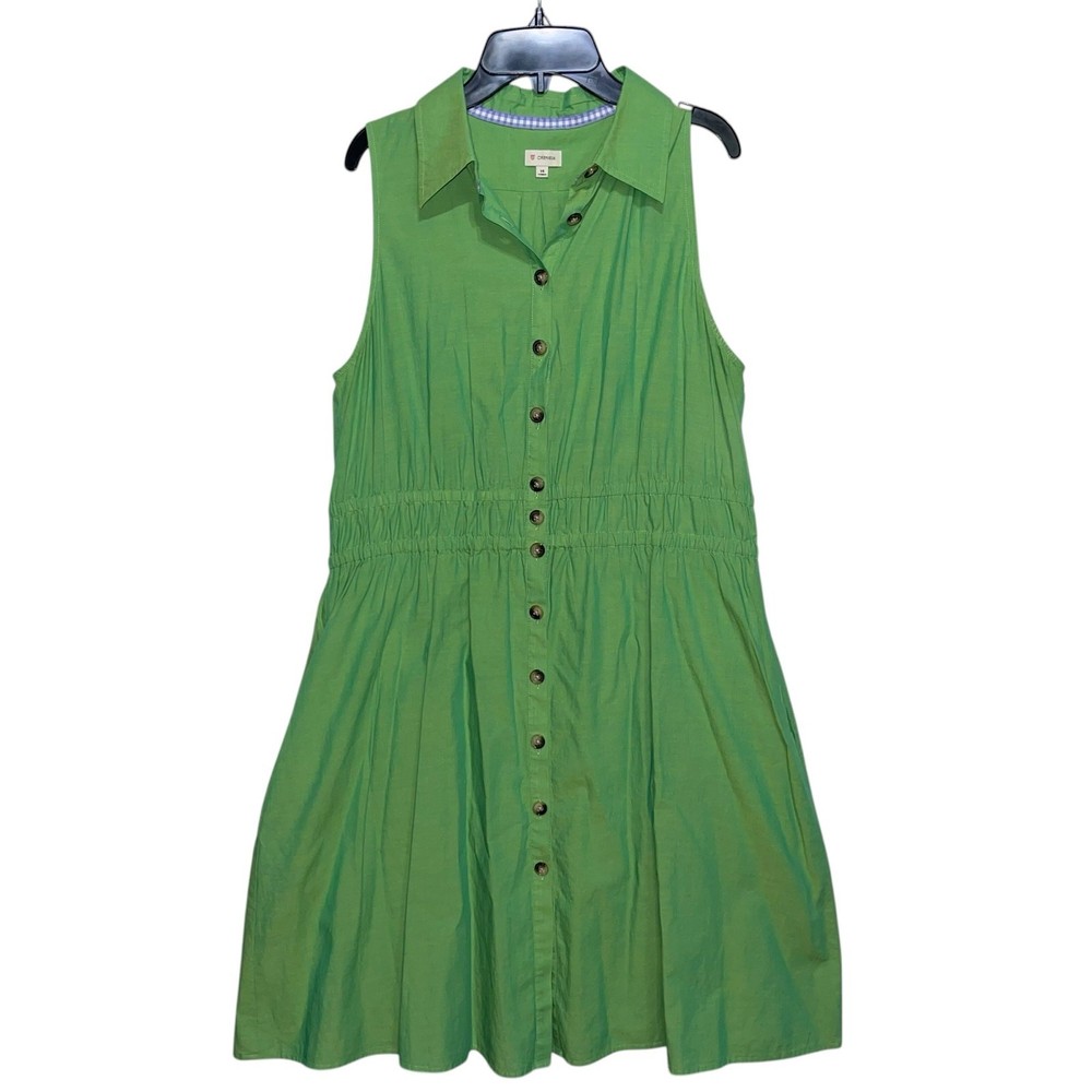 Cremieux Shirt Dress 14 Button Up Green Preppy A-Line Lightweight Pockets