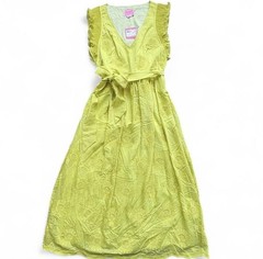 kate spade new york Green Organza V-Neck Floral Embroidered Ruffle Maxi Dress 8