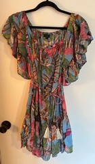 Rachel Roy Tie Dress Womens Medium Tropical Butterfly Flutter Sleeve Cottagecore