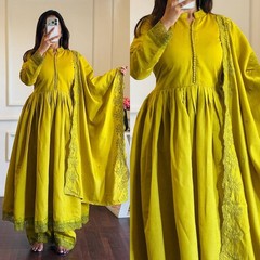 Designer Roman Silk Embroidered Gown Set Dupatta Party Wedding Anarkali Dress