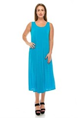 Travel Knit Dress, long A-Line Tank, Stretchy NO-IRON poly/span. Turq., 700