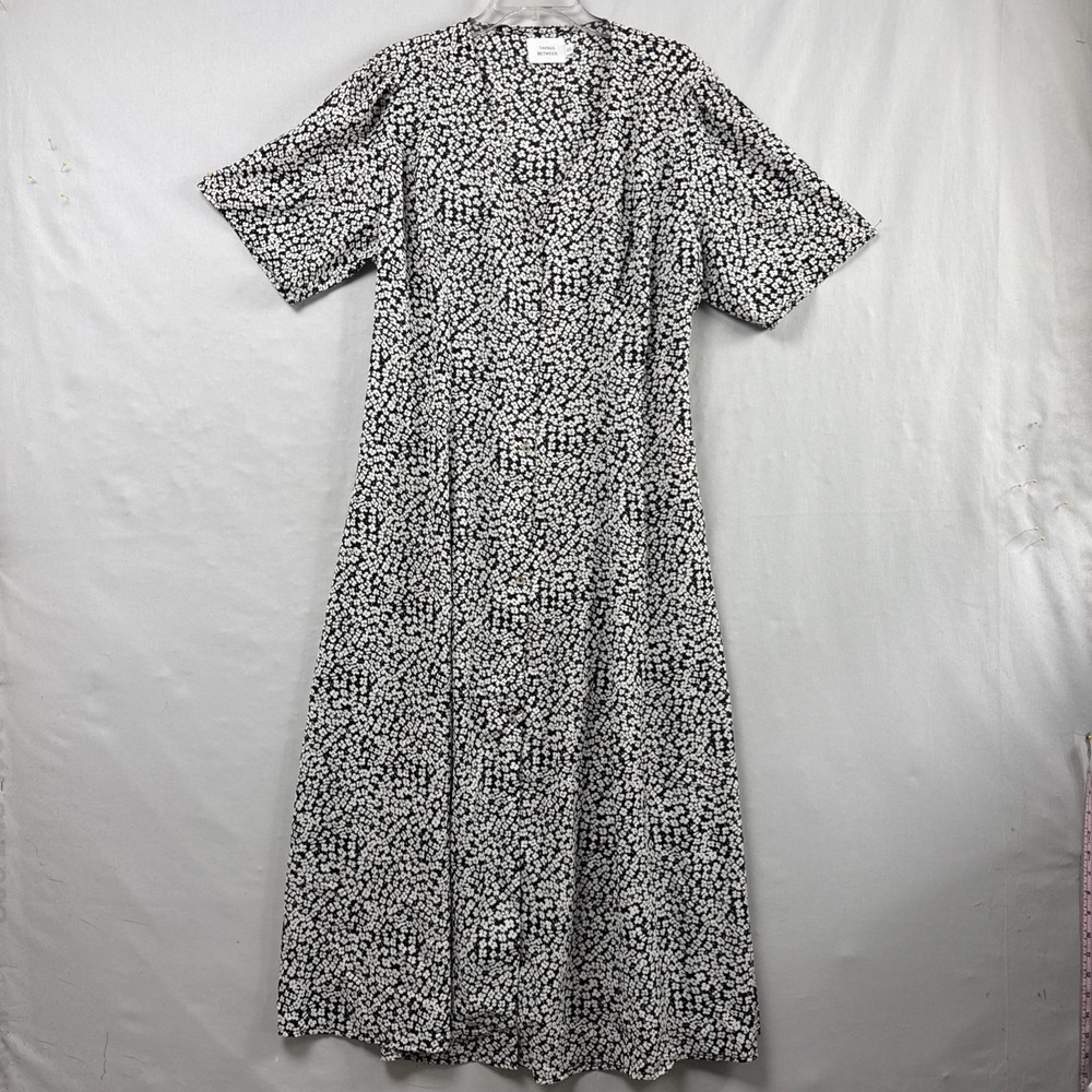 Things Between Black White Floral Button Up Tie-Back Dress Sz XXXL Maxi Cottage