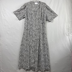Things Between Black White Floral Button Up Tie-Back Dress Sz XXXL Maxi Cottage