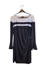 NWT* RALPH LAUREN, STRETCHY SIDE GATHERED BELL SLEEVES BLACK & WHITE DRESS 14