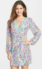 Lilly Pulitzer Saemus What A Catch Beaded Belted Silk CDC Tunic Shift Dress