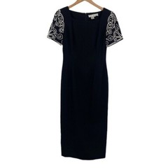 Vintage A.J. Bari Dress Womens 4 Black Pearl Embellished Shoulder Sheath