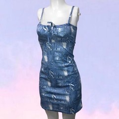 Vintage 90s y2k denim look mini dress