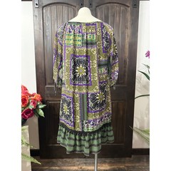 Emma & Michele Boho Patchwork Shift Dress Green Purple Tassel Trim Large NWT