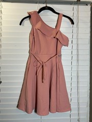 Speechless Pink One-Shoulder Ruffle Dress with Rhinestone Waist Accent Size 10