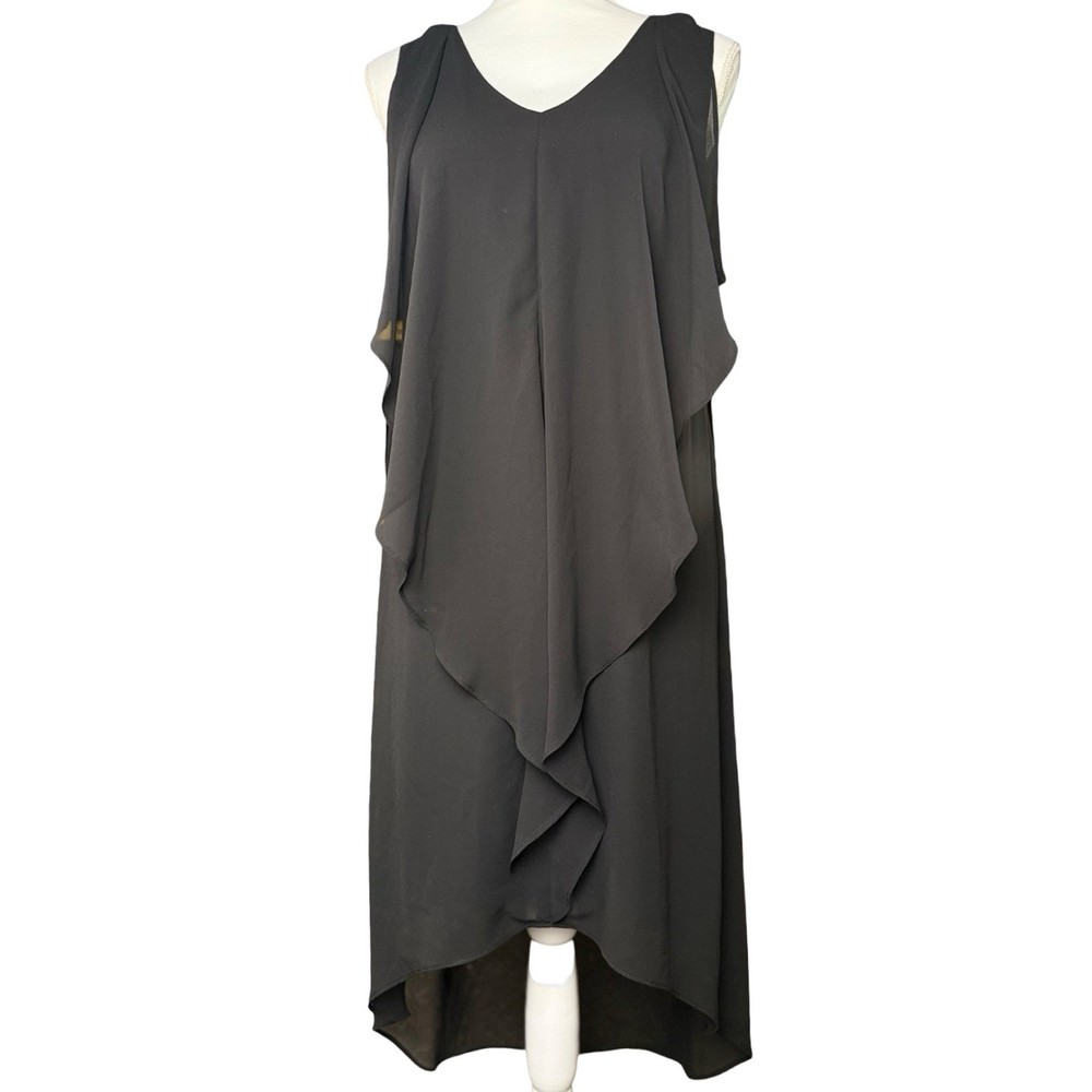 Black Chiffon Hi Low Ruffle Layered Flowy Dress Womens Small