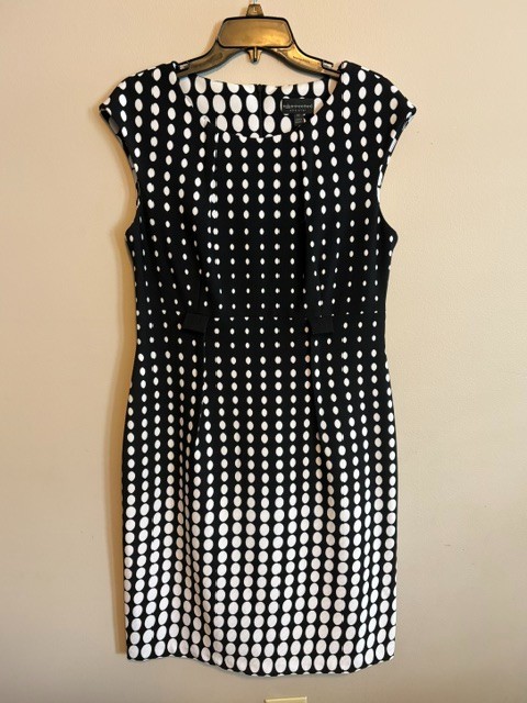 Connected Apparel Black & White Polka Dot Bow‑Waist Dress