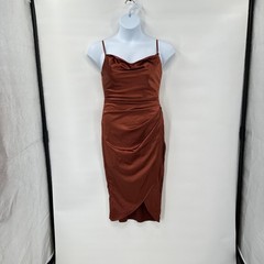 Romantic Coquette Satin Slip Dress Large Rust Midi Draped Minimalist