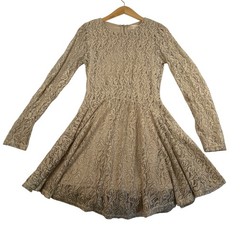 Altar&rsquo;d State Beige Floral Lace Long Sleeve Skater Mini Dress Medium 2191