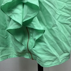 Pink Owl Green Women Dress Medium Ruffle Full Front Zip Sleeveless V Neck Lined