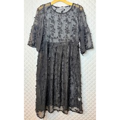 Solution Black Sheer Black Embroidered Mesh Babydoll Dress Bell Sleeve Size M