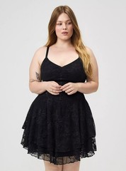NWT Torrid Lace Corset Tiered Mini Dress Black Plus Size 4