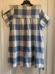 Buffalo Check Plaid Everyday A LINE LINEN COTTON Dress BLUE White XL