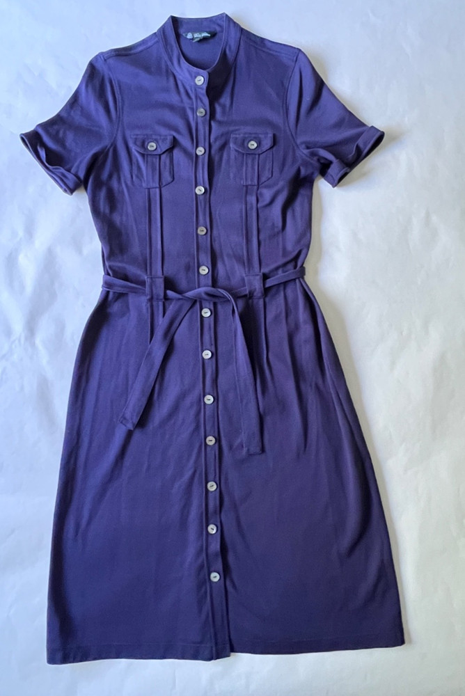 Brooks Brothers Navy Pique Short Sleeve Button Front Dress with Belt Size M