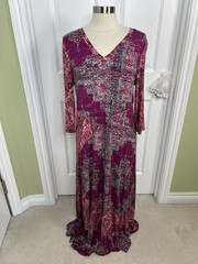 Soft Surroundings Long Dress Womens L Raspberry Pink Art To Wear Floral Maxi