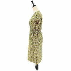 Just Female L Dove Black Yellow Floral Puff Sleeve V-neck Cotton Midi Dress
