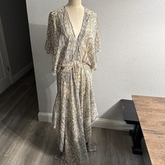 Anthropologie En Creme Printed Gauze Maxi Dress Womens Large Boho Whimsical