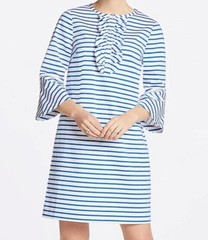 Draper James Sea Blue & White Sailor Striped Ruffled Shift Dress Size 8 Nautical