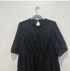 Torrid Plus Sz 3XL Black Velvet Flocked Lace Midi Dress A-Line Puff Short Slv