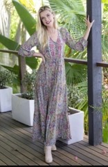 Cienna Olive Button Front Maxi Ruffle Silk Blend India Dress Size Small