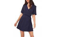 Vince Camuto Collared V-neck Short Sleeve Wrap Dress Navy Size M 2511