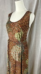 Perception Y2k Maxi Dress With Braided Belt Exotic Feather Print Packable Sz XL