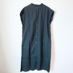 MUJI 100 Linen Open Front Dress Black M L Summer Outerwear Body Cover
