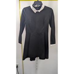 INSUN Black Long Sleeve Peter Pan Collar Fit and Flare Mini Dress White Cuffs