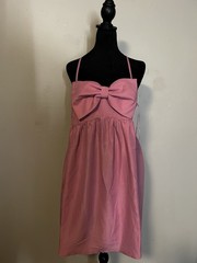 First Love L Pink Solid Woven Fit & Flare Bow Front Smocked Back Dress