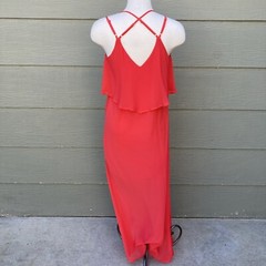 Xhilaration Womens Tank Shift Maxi Dress Sz L Bright Orangish Red Embroidered