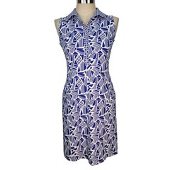 J.McLaughlin Blue White Geometric Catalina Cloth Sleeveless Shift Dress M