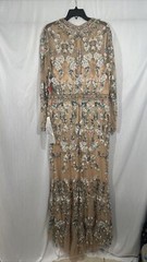 NWT $798 Mac Duggal [ 14 ] Floral Embroidered Long Sleeve Trumpet Gown Nude Q624