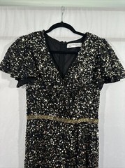 NWT Mac Duggal [ 6 ] 5540 Sequined Wrap Over Butterfly Sleeve Gown Black #S1082