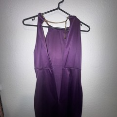 Eliza J Purple Dress Size 4 Satin Halter Gold Metal Collar Ruched Cocktail Party