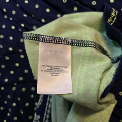 Lands End Dress Women Size Large Blue Green Dotted A Line Classic Preppy Stretch