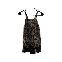 Beige Brown Black Floral Sleeveless Square Neck Bow Accent Short A-Line Dress