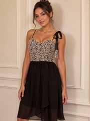 BCX Black S/M Sweetheart Spaghetti Strap Chiffon Fit & Flare Knee Dress
