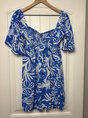 Roxy Women’s Small Blue And White Floral Golden Dawn Dress- Casual Summer Beach