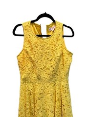 NWT Nanette Lepore Womens 10 Dress Midi Yellow Floral Lace Fit & Flare Lined