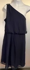 NWT Adrianna Papell Poppy Pink Women&rsquo;s Sz 12 One Shoulder Chiffon Dress $99 Navy