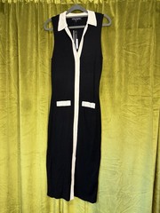 NWT Central Park West New York Black and Creme Knit Bodycon Dress XS $182