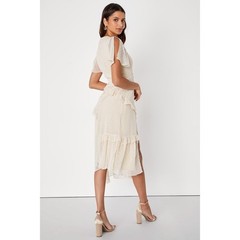 Lulus Cream Swiss Dot Ruffle Flutter Sleeve High Low Midi Dress Ivory Size S