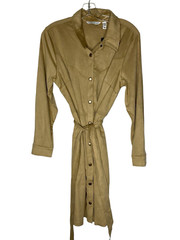 Denim & Co. Dress Canyon Retreat Belted Snap Faux Suede Beige Petite Large New