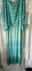 Ruby Road Women&rsquo;s 1X Bead Accented MAXI DRESS , Shades Of teal on White,NWT